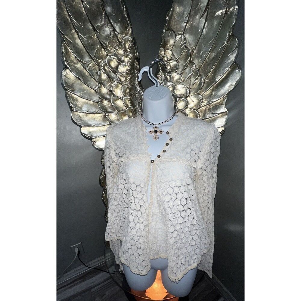 Free People Top Womens Medium Off White Better Together Lace Cardigan Praire